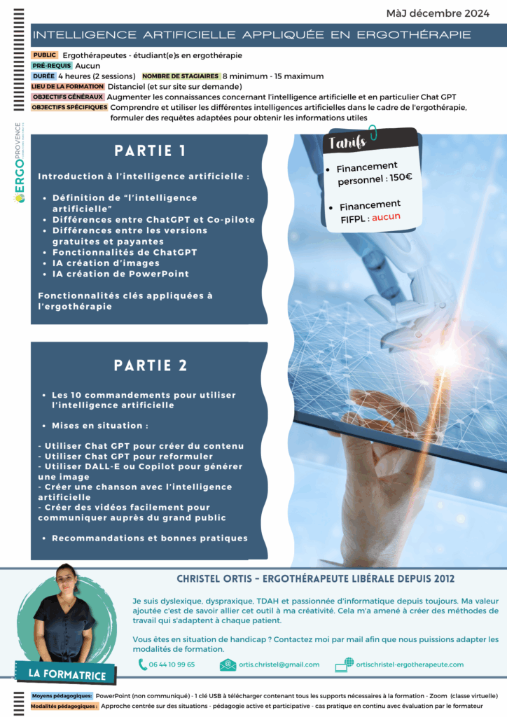 Programme formation intelligence artificielle - Formations numériques en ergothérapie