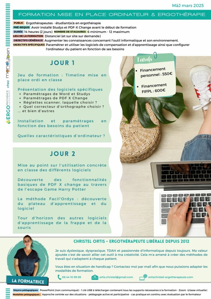 Programme formation mise en place ordinateur et ergothérapie