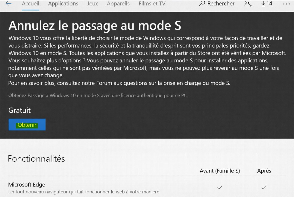 sortir du mode S sous windows